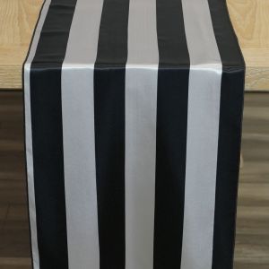 Lamour Satin Table Runner- Black/White Stripe