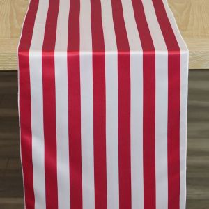 Lamour Satin Table Runner- Red/ White Stripe