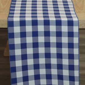 Polyester Checkered White/ Navy Table Runner