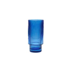 Ribbed Cobalt Blue Hi Ball Glass