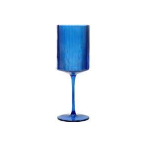 Ribbed Cobalt Blue Wine Glass